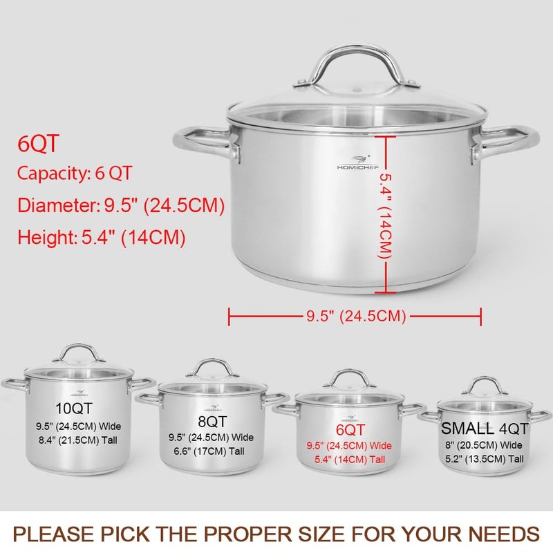 HOMICHEF Stock Pot 6 Quart Nickel Free Stainless Steel - 6 Qt Soup Pot With Lid and Handle - Small Cooking Pot 6 Quart - Ideal for Soup, Sauce, and Induction Cooking - Image 4